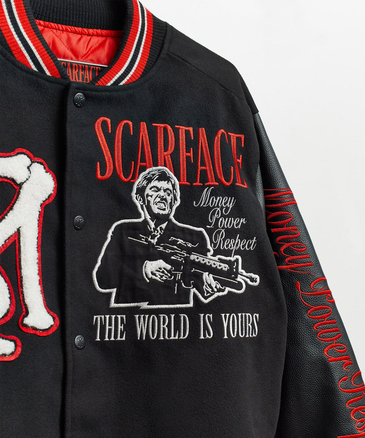 Scarface Vegan Leather Chenille Patched Varsity Jacket