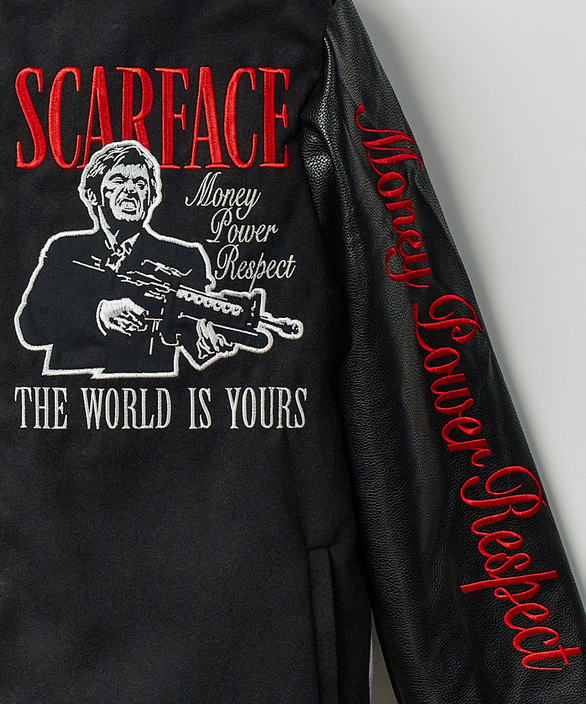 Scarface Vegan Leather Chenille Patched Varsity Jacket